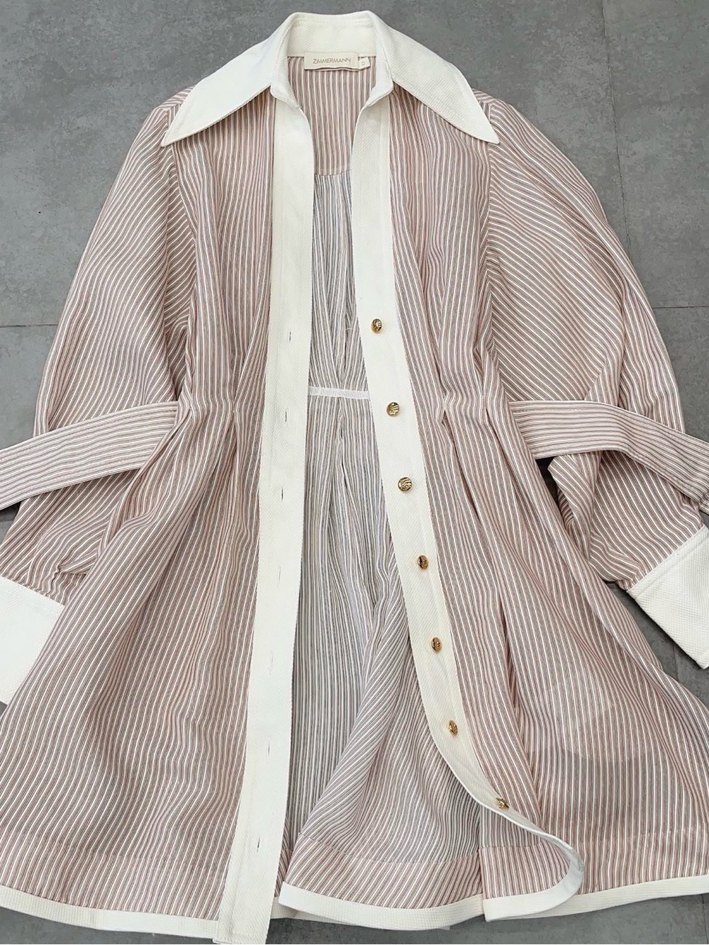 NWOT Zimmermann Striped Cream and Blush Belted Shirt Dress, Size AU 2 = M - Picture 10 of 13